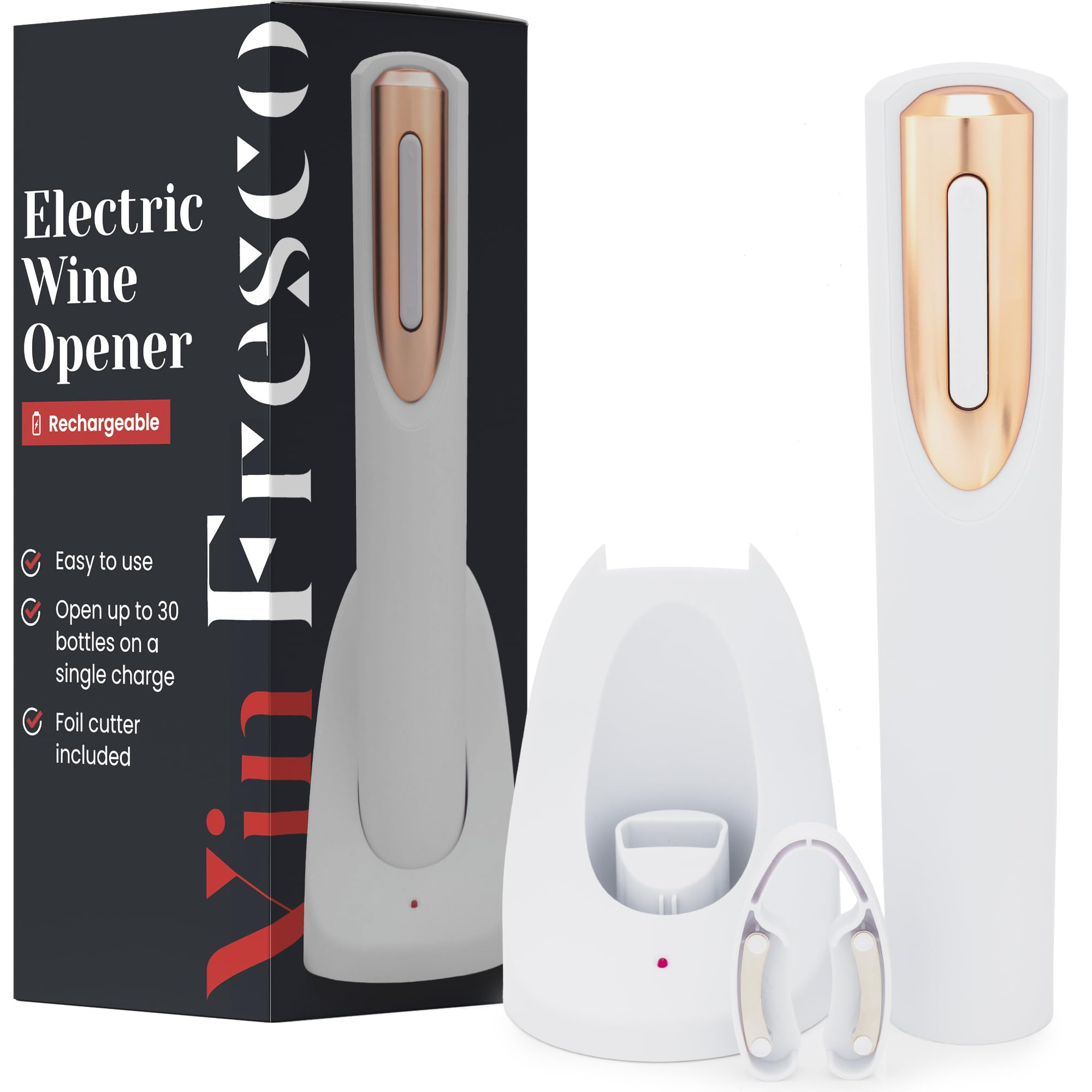 Rechargeable Electric Wine Bottle Opener - Charging Base and Foil Cutter Included with Automatic ... | Amazon (US)