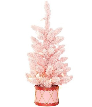 Southern Living Merry and Bright Collection Pre-Lit Flocked Pink Tree in Drum Base | Dillard's | Dillard's