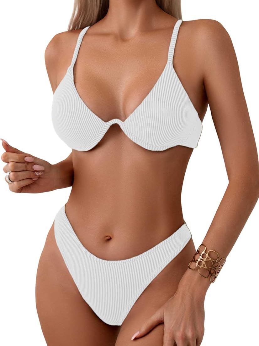 Women's Sexy Two Piece Undewrwire Thong Triangle Bikini Bathing Swimsuits | Amazon (US)