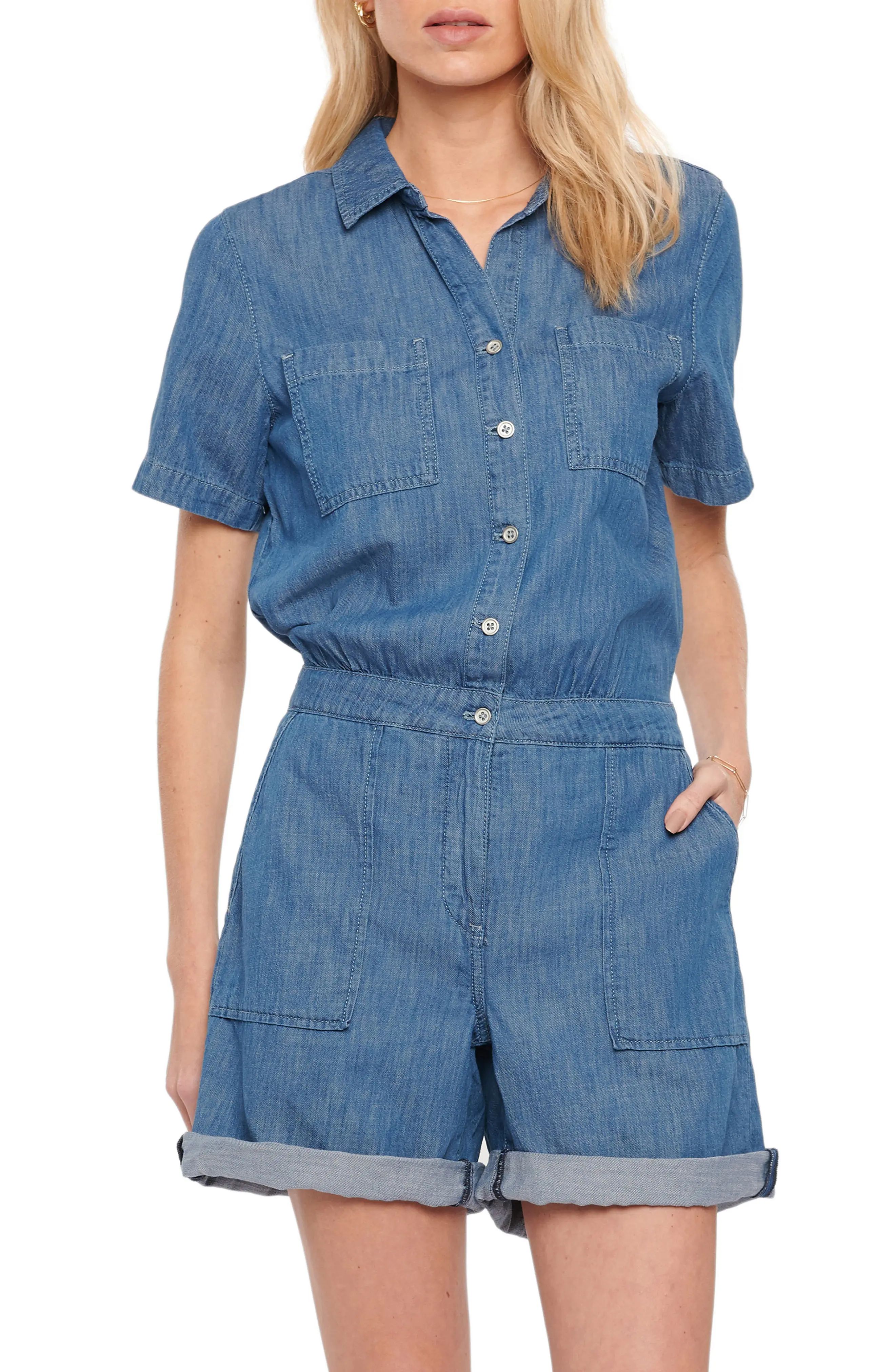 NYDJ Relaxed Denim Romper, Size X-Small in Horizon Base at Nordstrom | Nordstrom