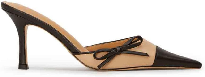 Uacllcau Bow Tie Mules for Women High Heel Two Tone Pointed Toe Slip On Sandals Kitten Heel Stile... | Amazon (US)
