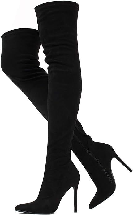 RF ROOM OF FASHION Women's Slim Fit Pointy Toe Stiletto Heel Thigh High Boot | Amazon (US)