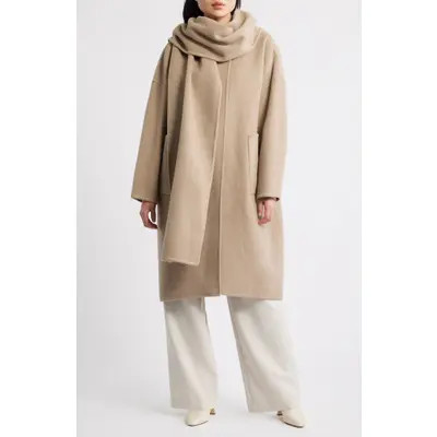 BOSS Chalet Wool Blend Double Face Coat with Scarf in Beige at Nordstrom, Size 4 | Nordstrom