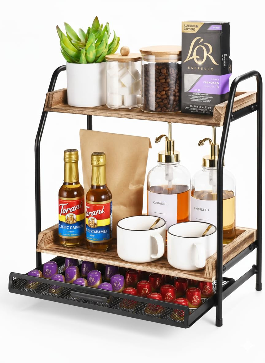 HomGOAT 2-Tier Coffee Station Organizer & Nespresso Pod Storage, Hot Chocolate Station & Kitchen ... | Amazon (UK)