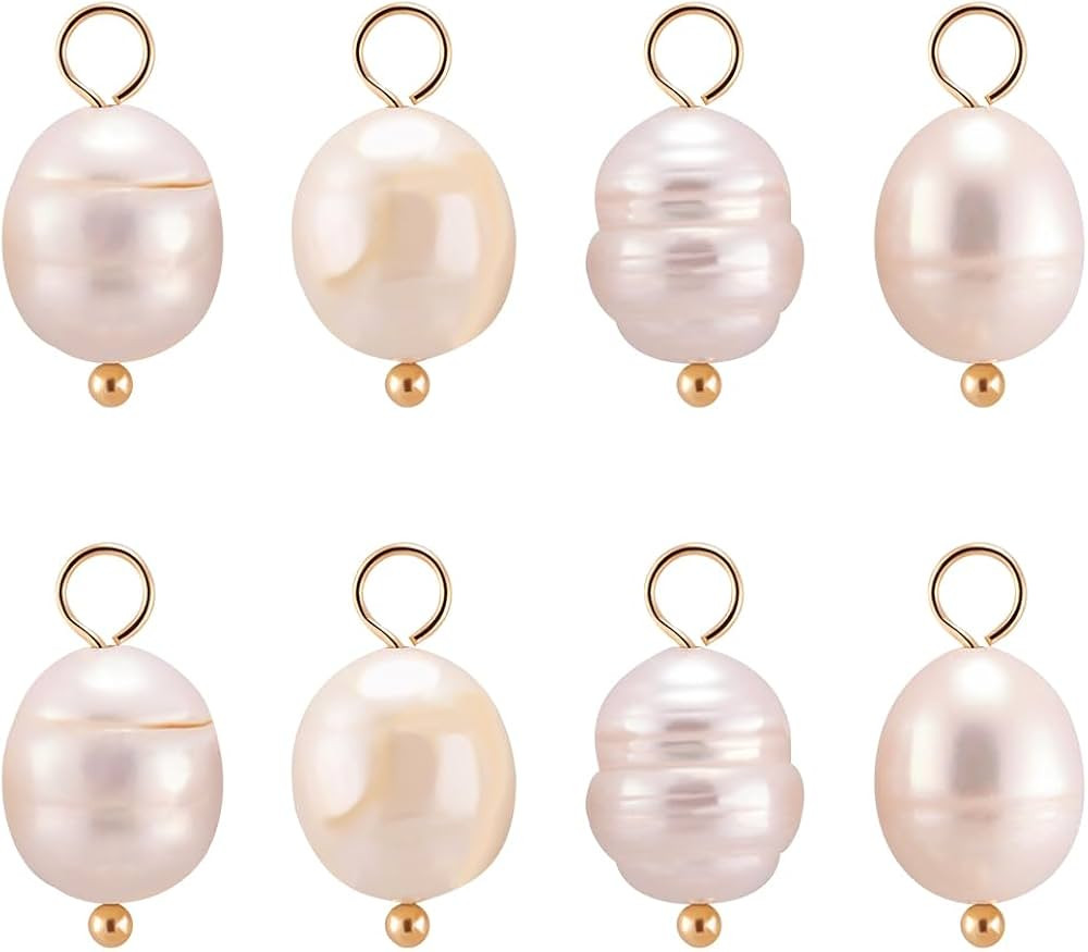 Beebeecraft 1 Box 30Pcs Big Freshwater Pearl Charms Natural Cultured with 18K Gold Plated Brass B... | Amazon (US)