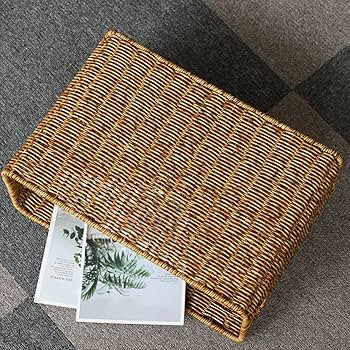 Alipis Magazine Wicker Basket, Plastic Rectangular Basket Bins Woven Files Holder Rattan Basket B... | Amazon (US)