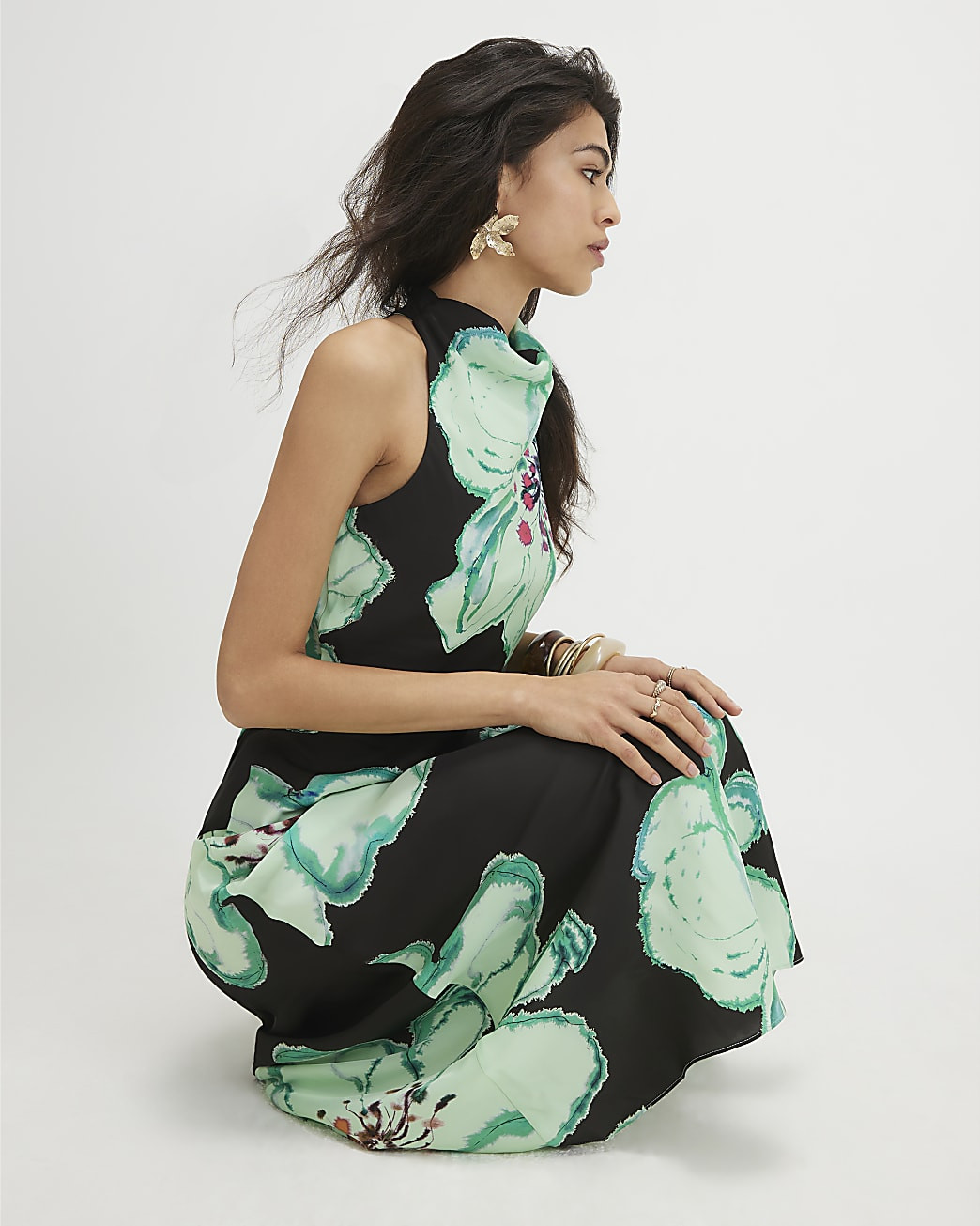 Brown Floral Print Halter Maxi Slip Dress | River Island UK & IE
