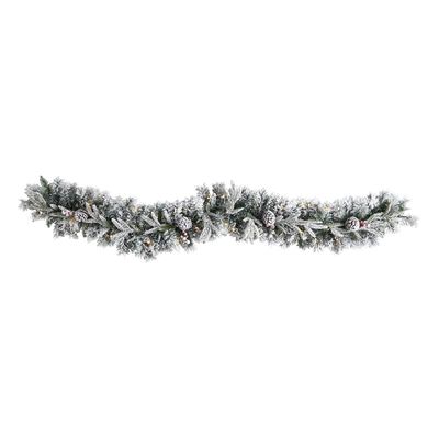 6’ Flocked Artificial Christmas Garland with Pine Cones and 35 Warm White LED Lights | Nearly Natural