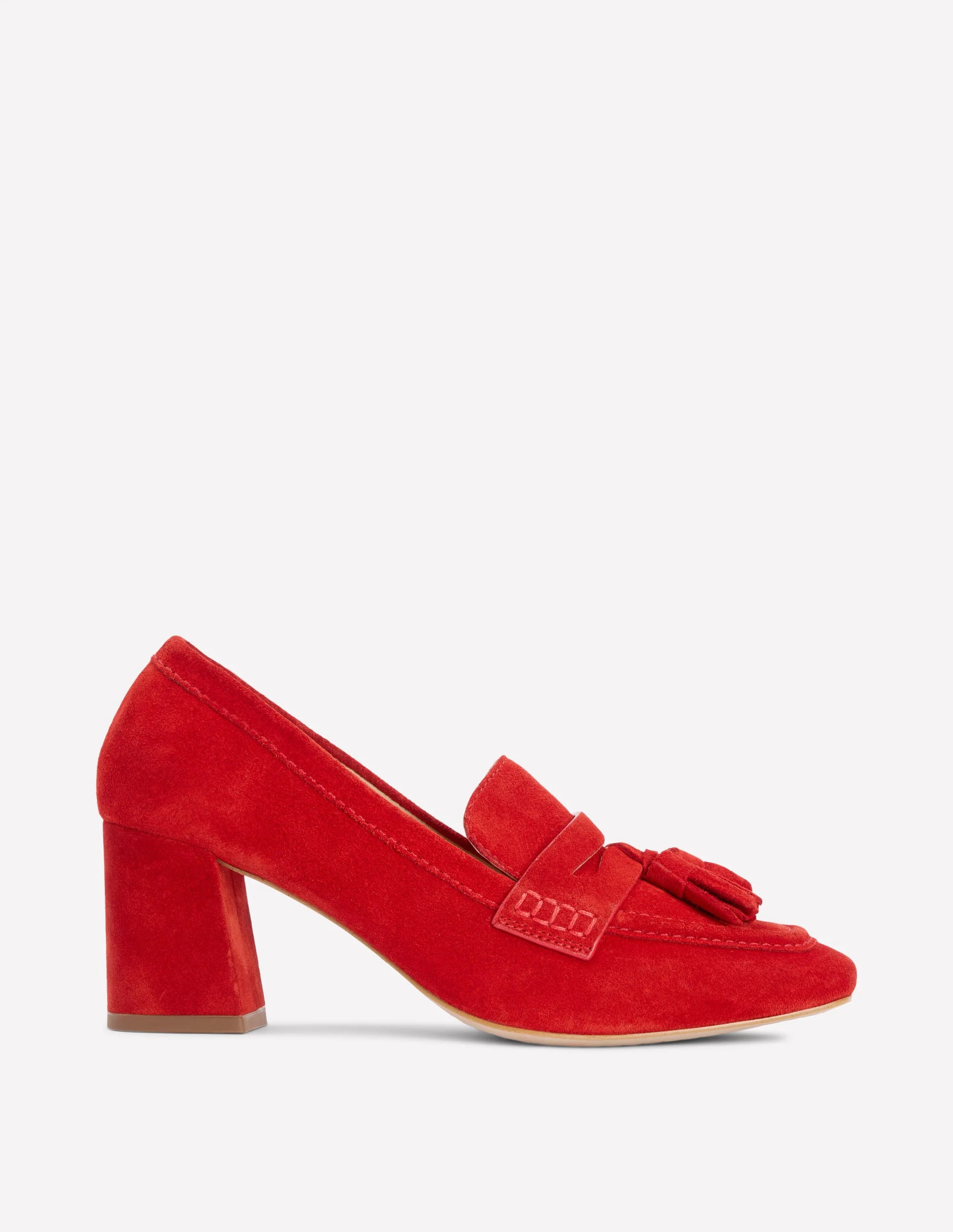 Sol Block Heeled Penny Loafers-Red | Boden UK
