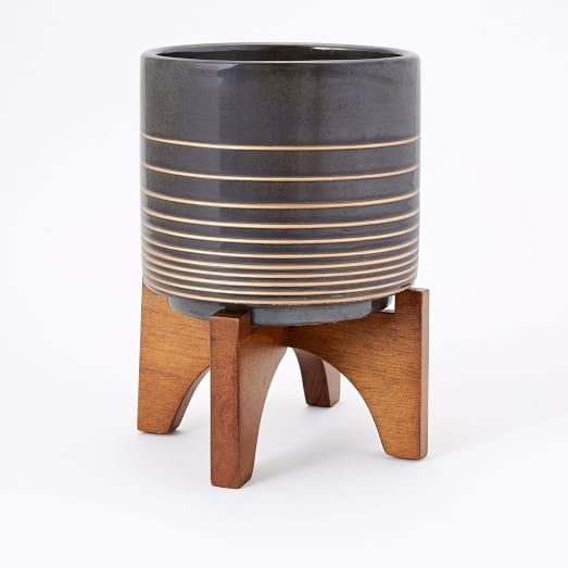 Mid-Century Turned Leg Tabletop Planters - Black/Gold | West Elm (US)