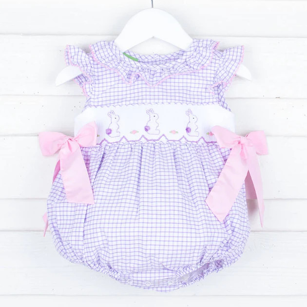 Bunny Smocked Lavender Beverly Bubble | Classic Whimsy