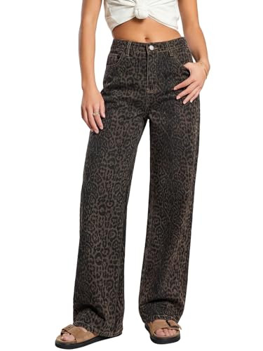Baggy Jeans Womens Wide Leg Trendy High Waist Leopard Print Loose Fit Straight Denim Pants Y2k Vi... | Amazon (US)