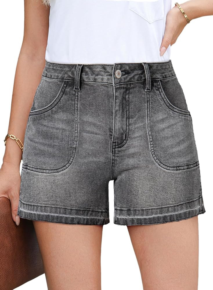 Dokotoo Womens Jean Shorts Stretchy High Waisted 2025 Straight Leg Frayed Raw Hem Casual Denim Sh... | Amazon (US)