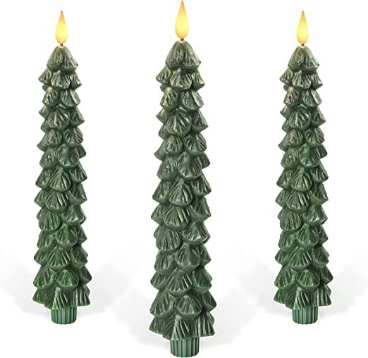 Homemory 3 PCS Flameless Taper Candles with 6-Hours Timer, 9.5 Inches Christmas Tree Candlesticks... | Amazon (US)