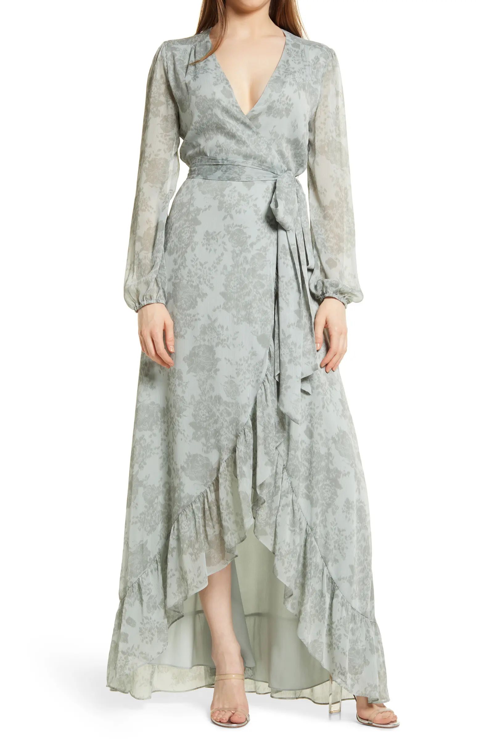 WAYF Meryl Floral Long Sleeve Wrap Gown | Nordstrom | Nordstrom