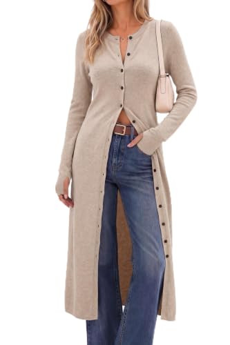 Arach&Cloz Women's Business Duster Long Cardigan Sweater Dress Oatmeal S | Amazon (US)