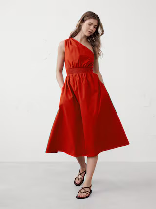 One-Shoulder Poplin Midi Dress | Banana Republic Factory