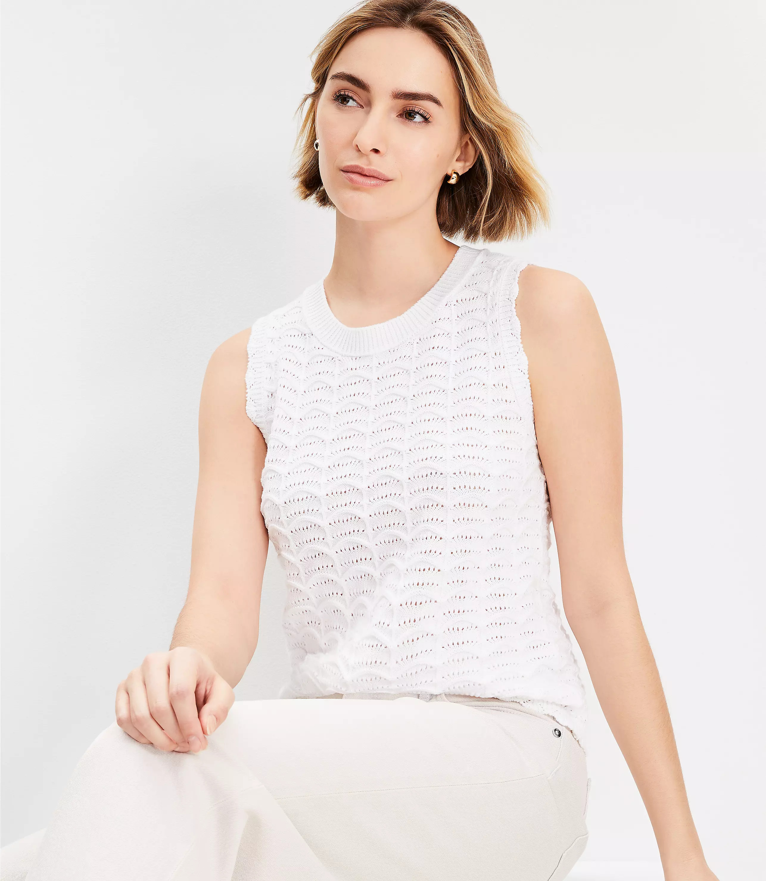 Scalloped Pointelle Sweater Tank Top | LOFT