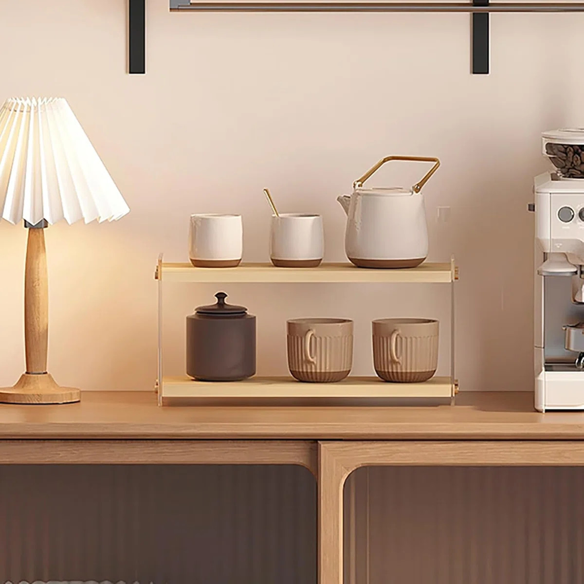 Coffee Station Organizer 2 Tier Acrylic Home Storage Mugs Hooks For Kitchen Countertops, Coffee B... | Wayfair North America