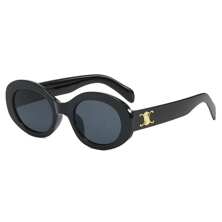 FloreceBien Retro Oval Frame Sunglasses, Black | Walmart (US)