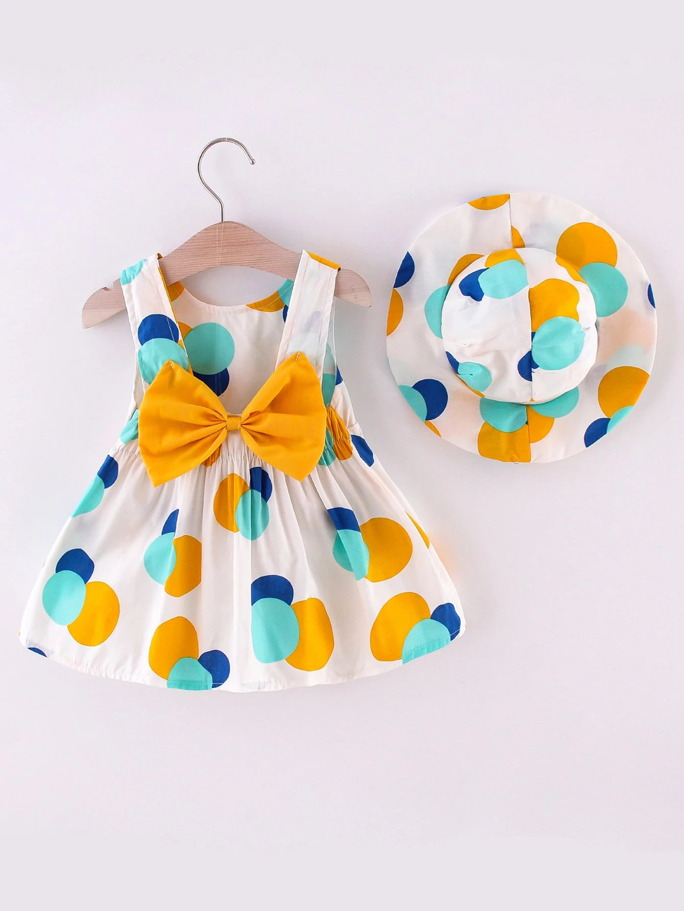 Toddler Girls Polka Dot Bow Back Dress With Hat | SHEIN