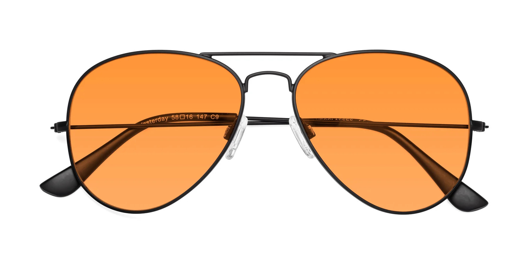 Black Grandpa Thin Aviator Tinted Sunglasses with Orange Sunwear Lenses - Yesterday | Yesglasses
