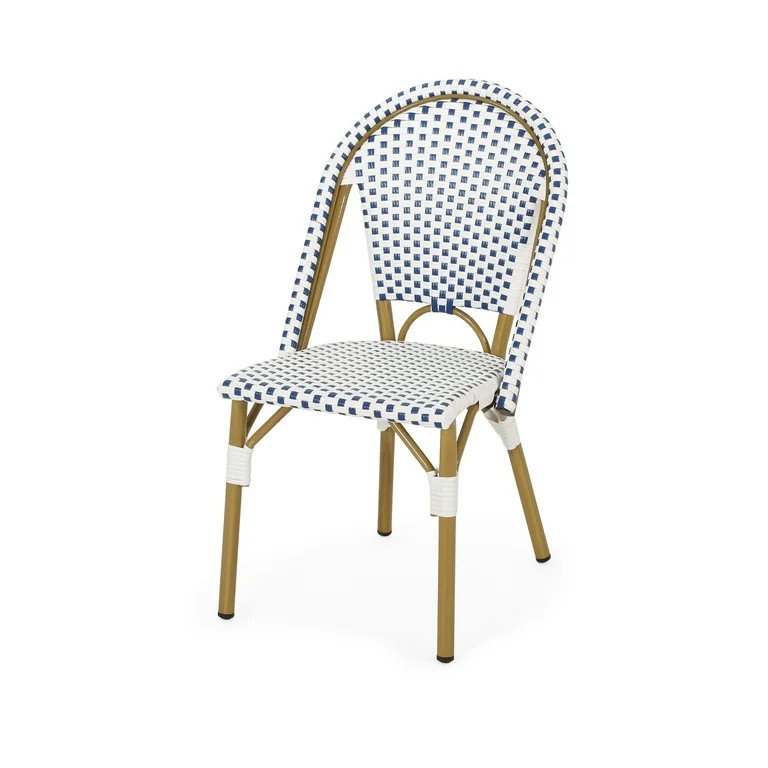 GDF Studio Desire Outdoor French Bistro Chair, Set of 2, Blue, White, and Bamboo Finish | Walmart (US)