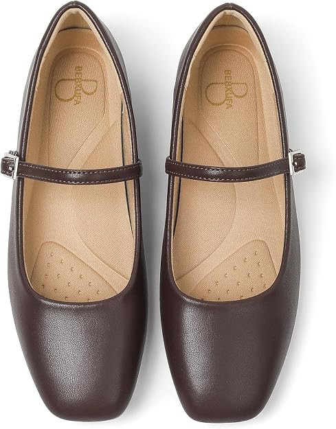 Women's Square Toe Mary Jane Ballet Flats Shoes with Adjustable Strap, Slip On Comfortable Work F... | Amazon (US)