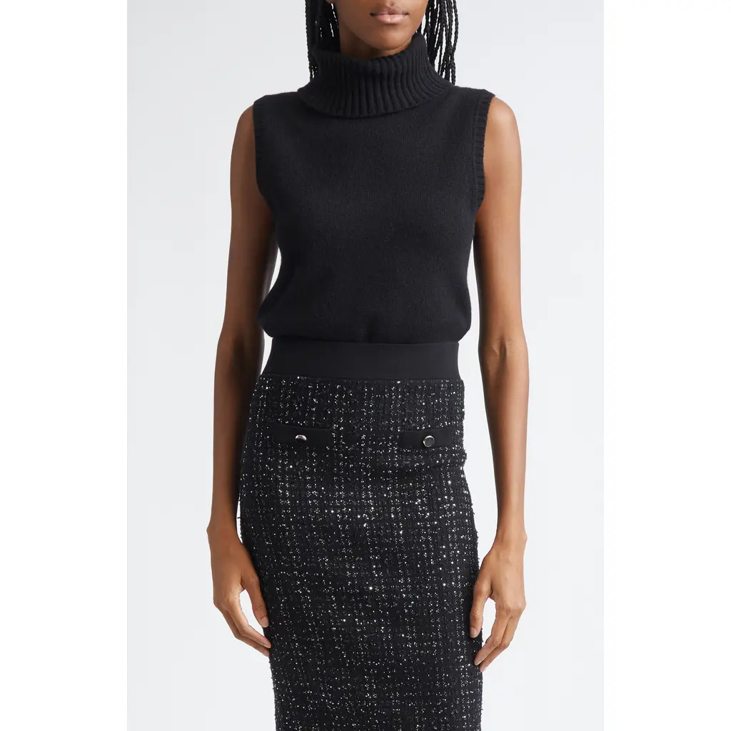 Veronica Beard Mazzy Sleeveless Cashmere Turtleneck Sweater in Black at Nordstrom, Size Small | Nordstrom