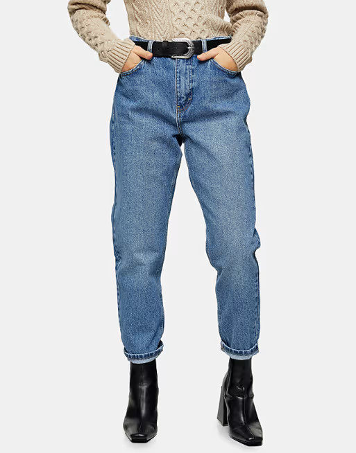 Topshop Petite mid blue Mom jean | ASOS (Global)