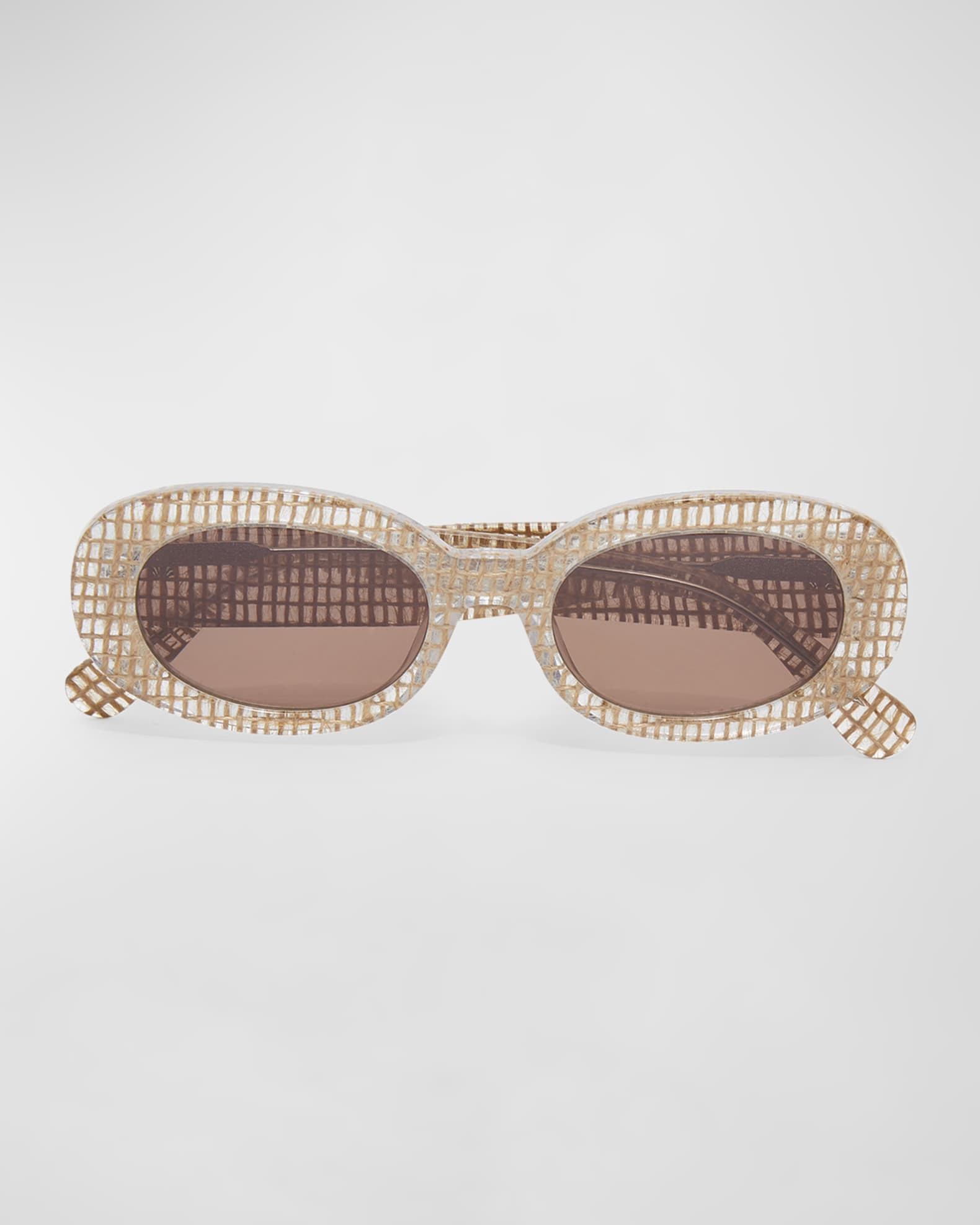 Oceanside Raffia & Acetate Oval Sunglasses | Neiman Marcus
