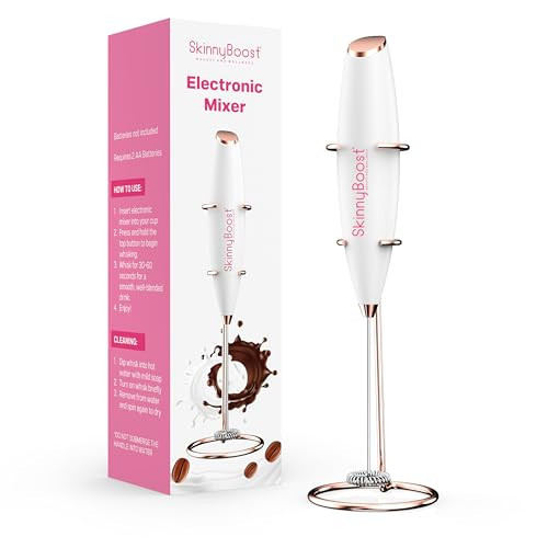 Powerful Milk Frother Handheld - Easy-to-Grip Hand Mixer Electric - Twister-Design Mini Mixer for Powder Drinks - Coffee Frother Handheld & Mixer Electric Handheld - Rose Gold Accent, Battery Operated | Amazon (US)