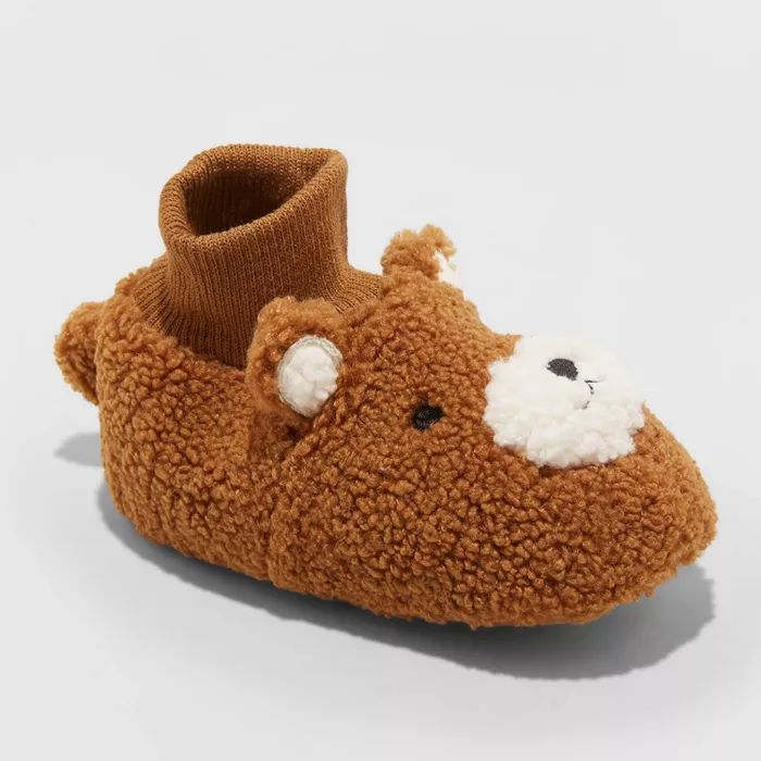 Toddler's Finley Bear Knit Cuff Bootie Slippers - Cat & Jack™ Brown | Target