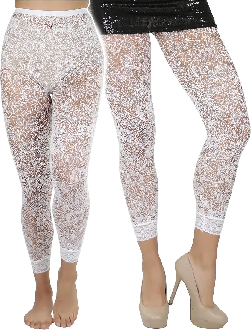 ToBeInStyle Women's Single Floral Lace Fishnet Tights Footless & Stirrup Design | Amazon (US)