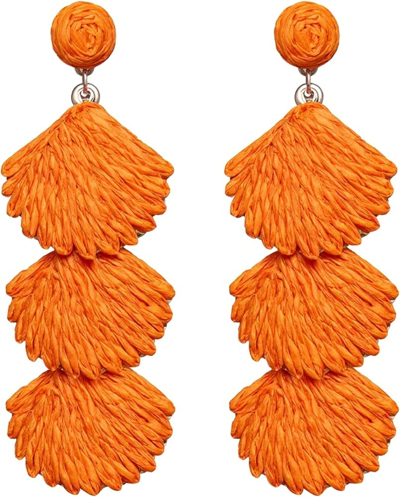 Raffia Dangle Earrings for Women - Boho Statement Rattan Drop Jewelry with Shell Design, Lightwei... | Amazon (US)