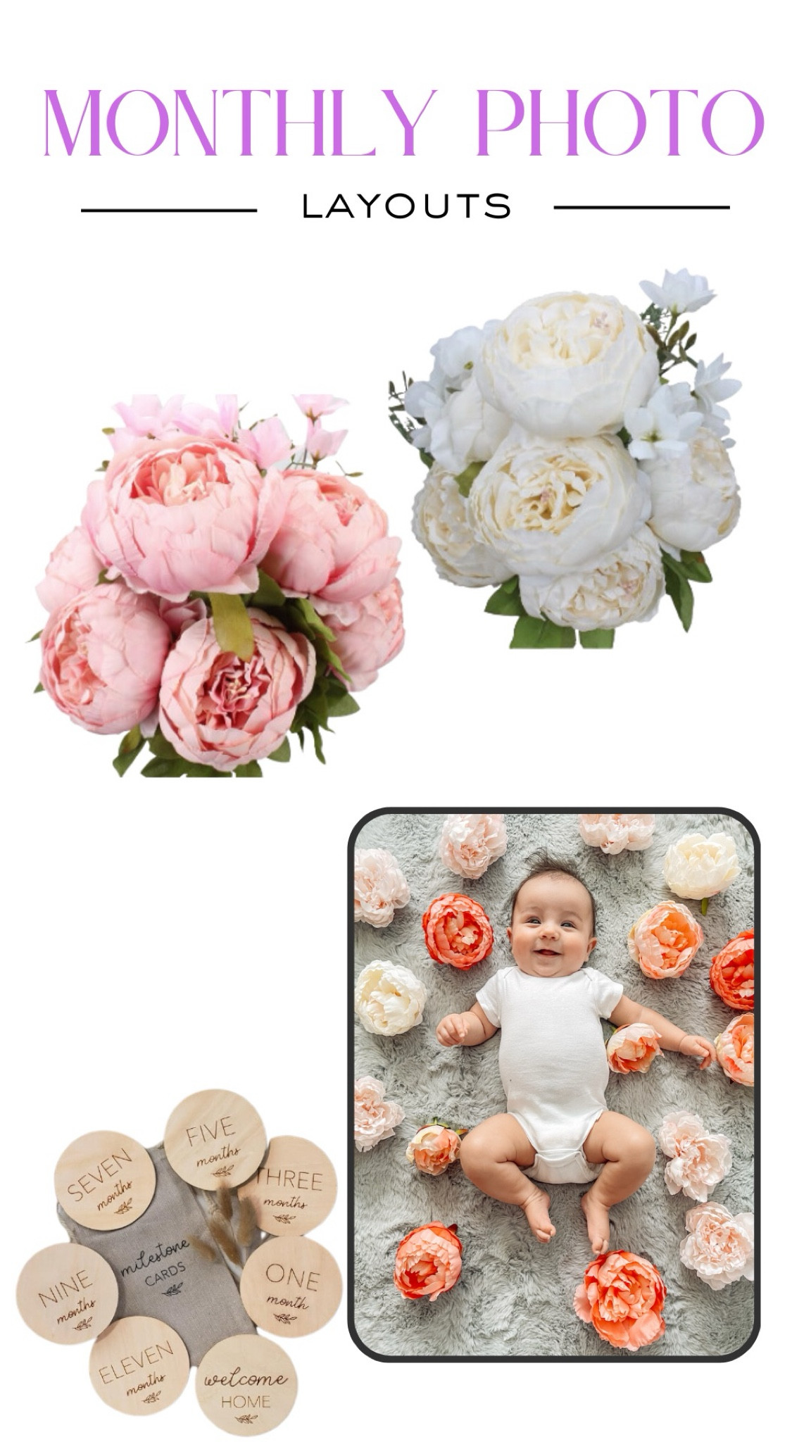 Milestone photos, baby photos, milestone cards, baby photos, may flowers, spring flowers, spring baby

#LTKFindsUnder50 #LTKBump #LTKBaby