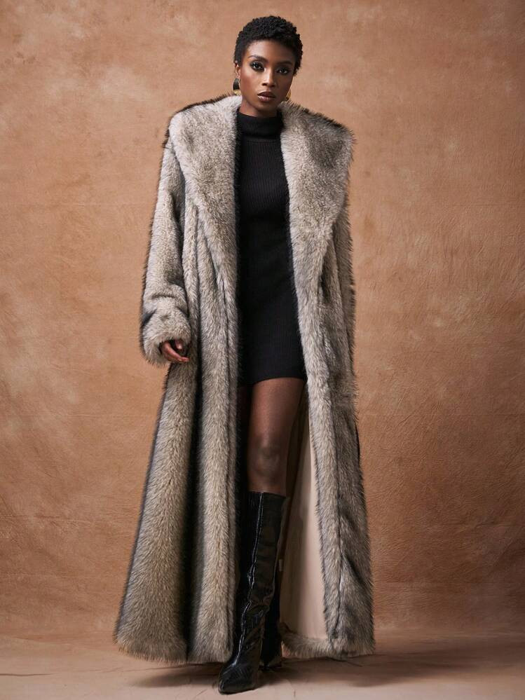 Zivah 2025 Autumn/Winter New Arrival Fluffy Long Maxi Coat, Elegant Women Furry Hooded Parka Jack... | SHEIN