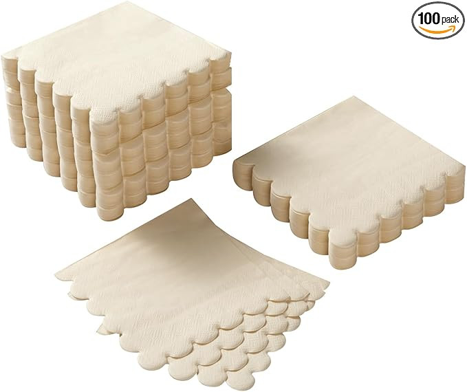 100 Pack Cocktail Napkin 2-Ply Scalloped Edged Dessert Napkins Folded 5 x 5 Inches Disposable Nap... | Amazon (US)
