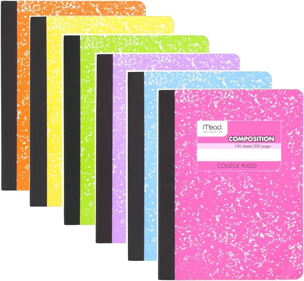 Mead Composition Book, 6 Pack of Cute Notebooks, College Ruled paper, Hard Cover 100 sheets (200 ... | Amazon (US)