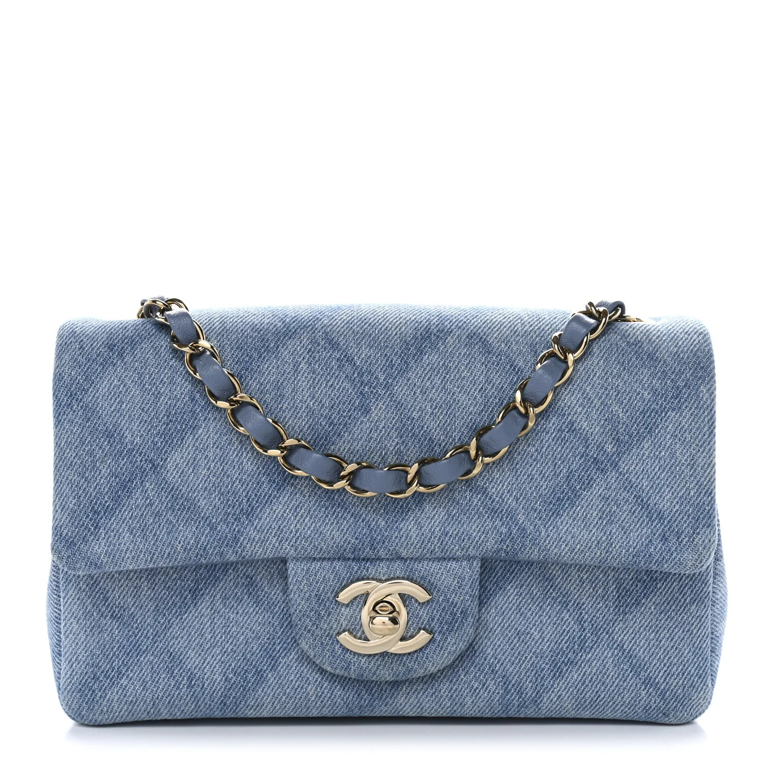 Printed Denim Quilted Mini Rectangular Flap Light Blue | FASHIONPHILE (US)