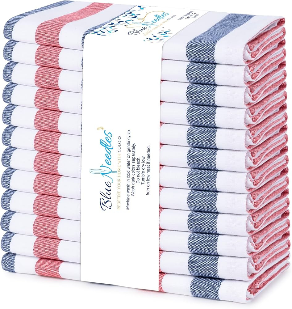 4th of July Striped Napkins - 100% Cotton Set of 12 Stripes Red Blue White 18x18 Inches Dinner Ta... | Amazon (US)
