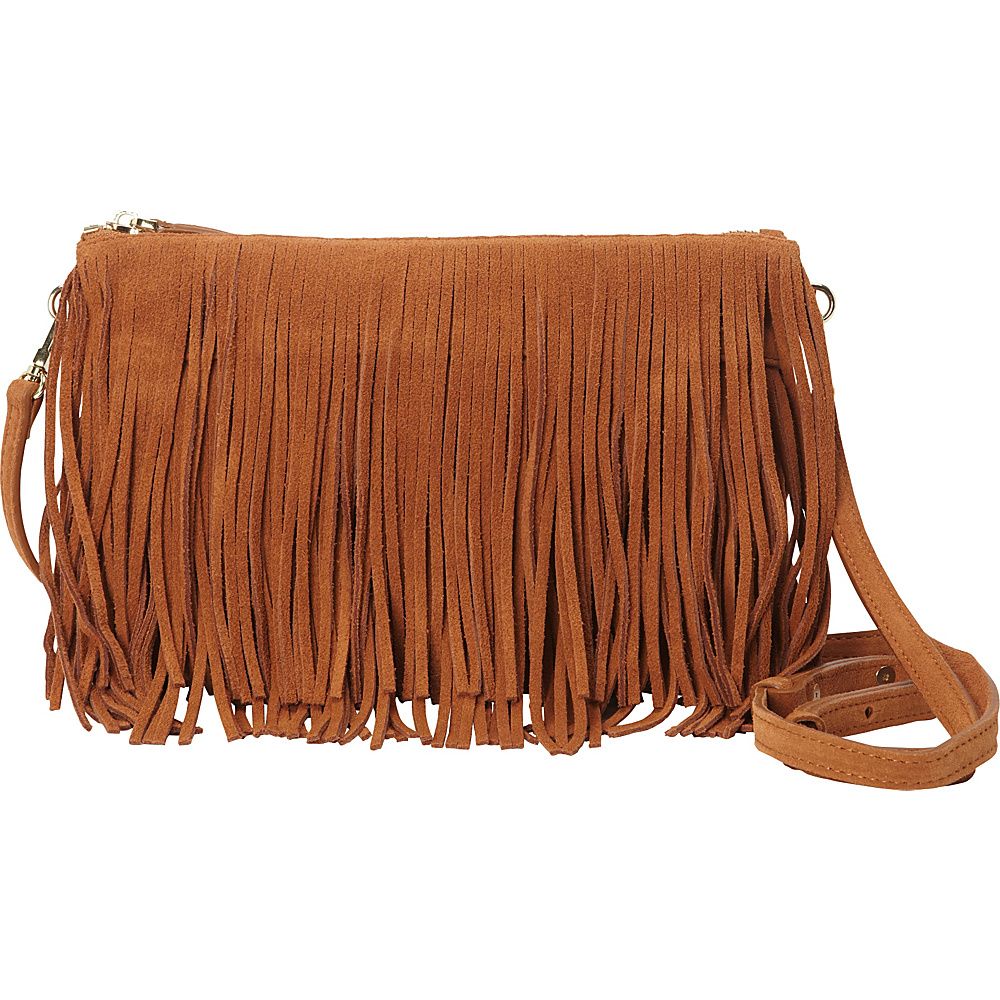 Mighty Purse The Mighty Purse Fringe Phone Charging Crossbody Bag Brown - Mighty Purse Leather Handbags | eBags