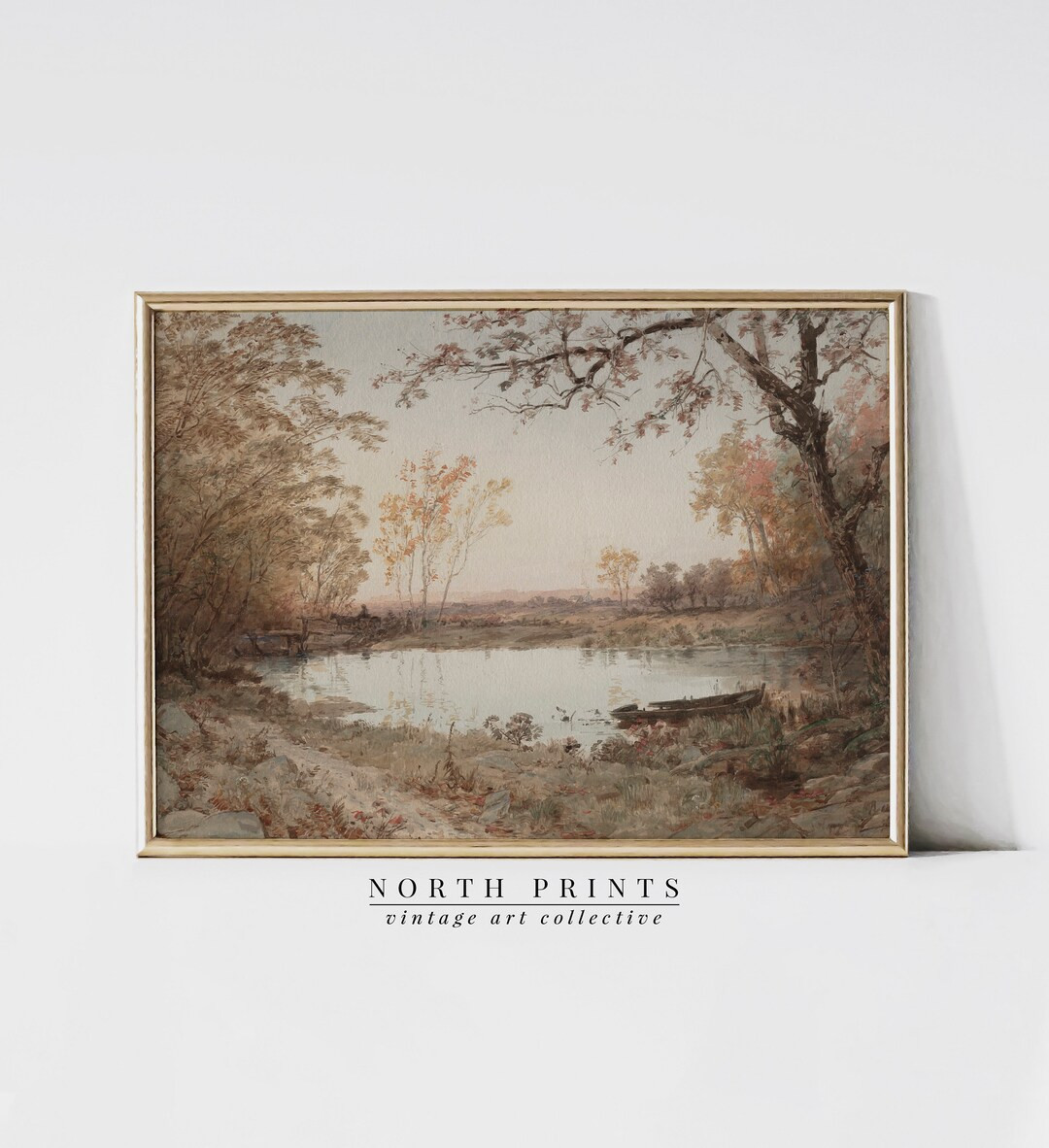 Muted Autumn Pond Landscape Painting | Vintage Wall Art | Neutral PRINTABLE Digital | 888 | Etsy (US)