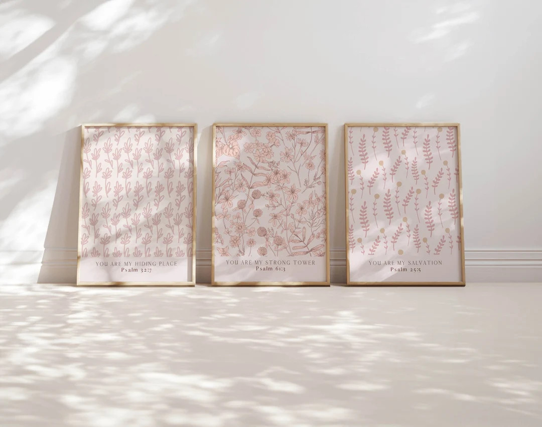 Pink Christian Wall Art Set of 3 Christian Flower Market Prints Digital Download, Pastel Pinks Bo... | Etsy (US)