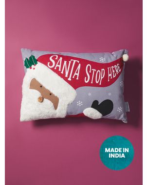 14x20 Kids Santa Stop Here Embroidered Pillow | Holiday Decor | HomeGoods | HomeGoods