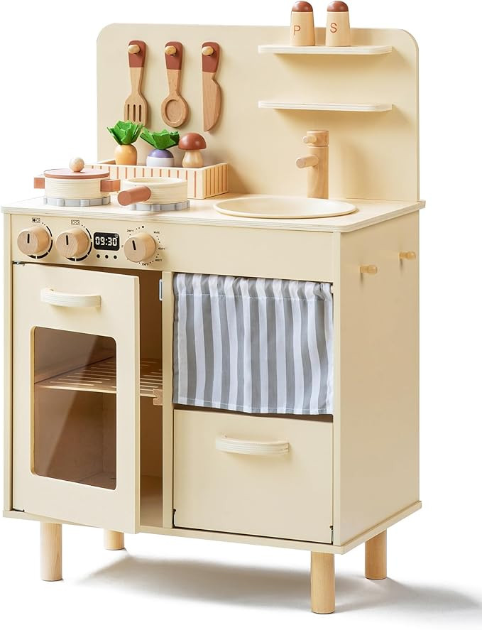 Play Kitchen for Kids, Classic Wooden Kitchen Playset with Food Accessories Set Ideal for Creativ... | Amazon (US)