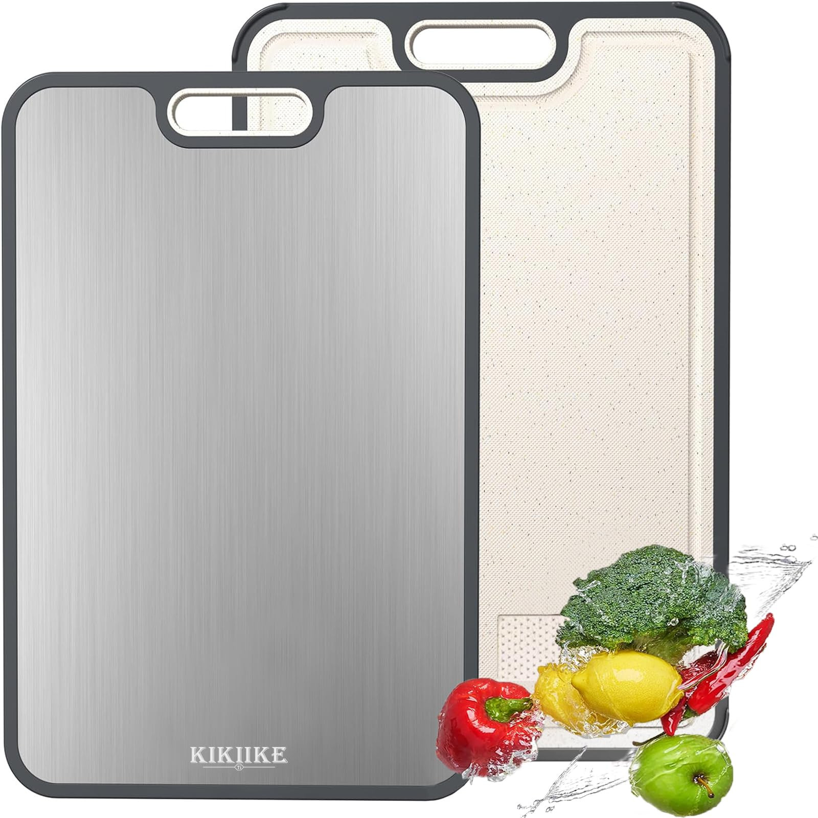 Titanium Cutting Board Double Sided Pure Titanium Cutting Boards for Kitchen, Pure titanium & Wheat Straw PP Food Grade metal cutting board, Non-slip durable and easy to clean (Large) | Amazon (US)
