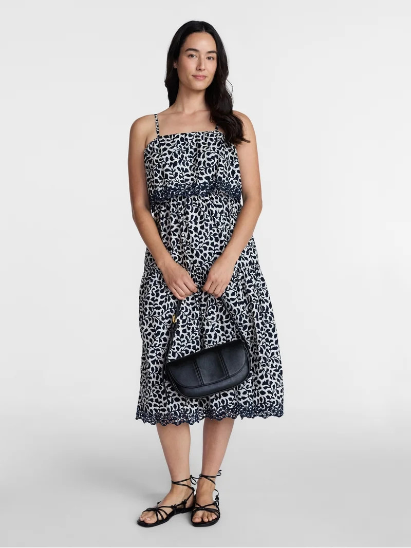 Time and Tru Women's and Women's Plus Sleeveless Cotton Midi Dress with Eyelet Trim, Sizes XS-4X | Walmart (US)