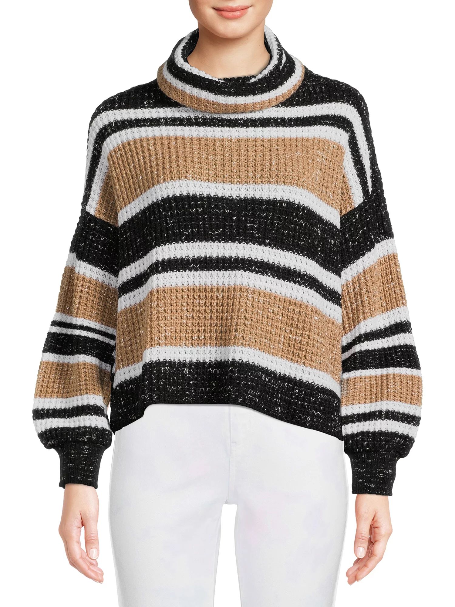 Time and Tru Women's Stripe Thermal Sweater - Walmart.com | Walmart (US)
