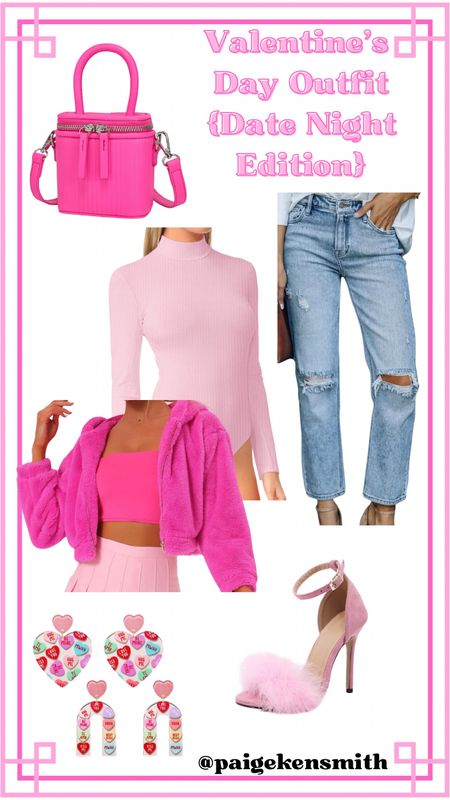 Valentine’s Day Outfit-date night edition! 

Pink, hot pink, fur coat, jacket, bodysuit, turtleneck, denim, fur heels, earrings, holiday, bucket bag, purse, 

#LTKsalealert #LTKshoecrush #LTKstyletip